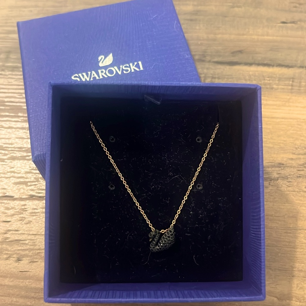 Rose Gold + Black Swarovski Swan Pendant